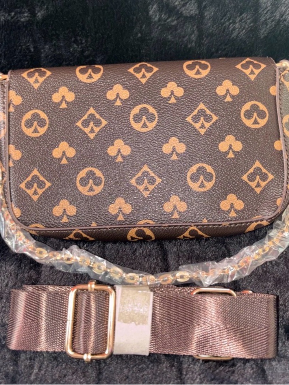 Brown Patterned Crossbody Bag with Adjustable Strap